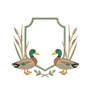 Mallard Ducks Crest Frame Embroidery File Cute Duck Machine Embroidery Frame DST Mallard Banner Embroidery Crest PES Monogram Duck Frame EXP