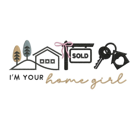 Real Estate Agent Embroidery Designs: Home Girl Real Estate Embroidery Machine File Mortgage Broker Embroidery Design (PES DST EXP+) Digital