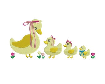 Duck Family Embroidery Design: Vintage Coquette Ribbons (PES, DST)