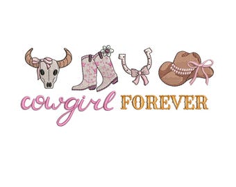 Plik do haftu Western Cowgirl Forever pes dst exp hus jef sew vp3 Plik do haftu maszynowego Texas Machine Haft Coquette Cowgirl Cowboy Hat Boots | 4 rozmiary