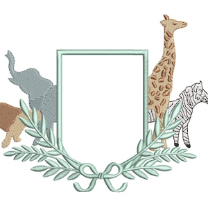 Animal Crest Frame Embroidery File Lion Baby Banner Frame Elephant Safari Crest Zoo Animal Frame Giraffe Frame Crest Embroidery File Design