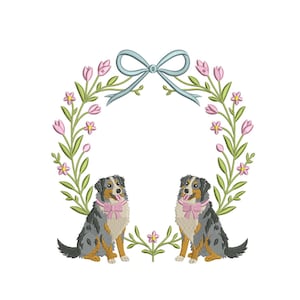 Austrailian Shepherd Banner Crest Frame Embroidery File Shepherd Dog Embroidery Dog Frame Machine Embroidery File DST Dog Monogram Crest EXP