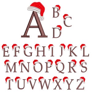 Diseño de bordado del alfabeto navideño Todas las letras pes dgt dst exp hus inf jef sew vp3 xxx Archivo de bordado a máquina del alfabeto del gorro de Papá Noel / 2 tamaños