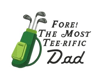 Diseño de bordado de golf para papá golfista, archivo de bordado a máquina Masters DST Teerific Dad PES Día del Padre Golf EXP Bordado de golf familiar