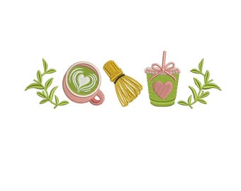 Matcha Embroidery Design: Matcha Drink Machine Embroidery File (PES DST JEF and more)
