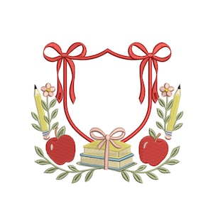Terug naar school embleem borduurwerk ontwerp Apple monogram banner PES leraar embleem frame machine borduurwerk bestand leraar embleem zomerbanner embleem