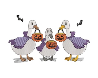 Witch Goose Trio Halloween Embroidery Design - Digital Download