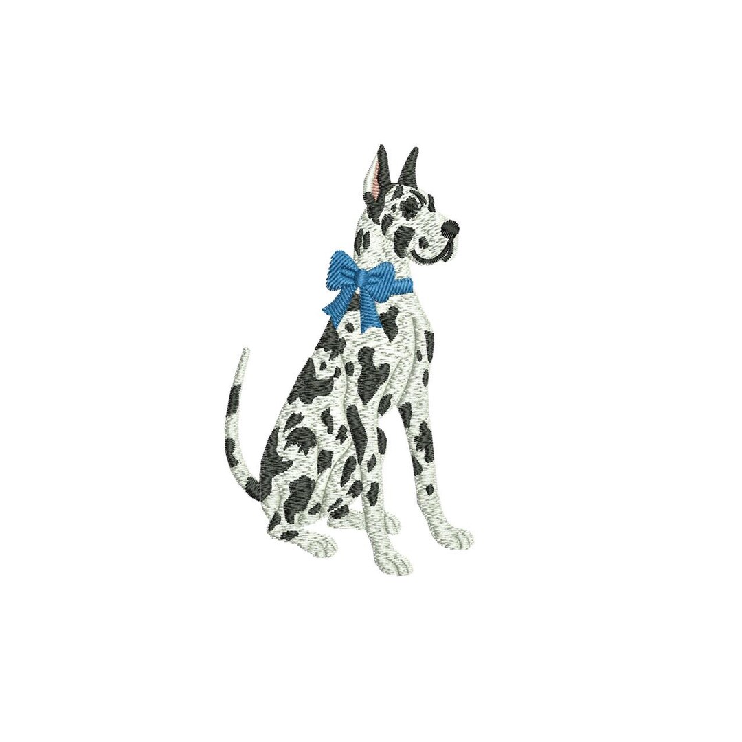 Harlequin Great Dane Embroidery Design: Dog With Bow Machine Embroidery ...