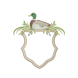 Mallard Duck Crest Frame Embroidery File Cute Duck Machine Embroidery Frame DST Mallard Banner Embroidery Crest PES Monogram Duck Frame EXP