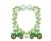Tractor Embroidery Frames: Farm Monogram Crest Baby Boy Tractor Embroidery File Laurel Bow Frame PES DST EXP+ (Digital Download)