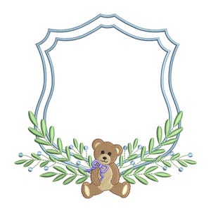 Bear Wreath Crest Frame Embroidery Design Baby Banner Crest Frame Embroidery File Newborn Birthday Frame DST Wedding Crest Frame Embroidery