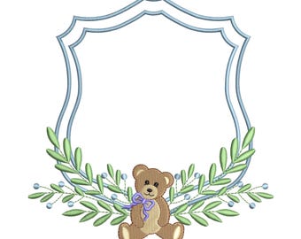 Bear Wreath Crest Frame Embroidery Design Baby Banner Crest Frame Embroidery File Newborn Birthday Frame DST Wedding Crest Frame Embroidery