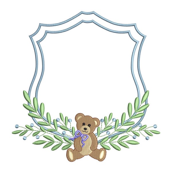 Bear Wreath Crest Frame Embroidery Design Baby Banner Crest Frame Embroidery File Newborn Birthday Frame DST Wedding Crest Frame Embroidery