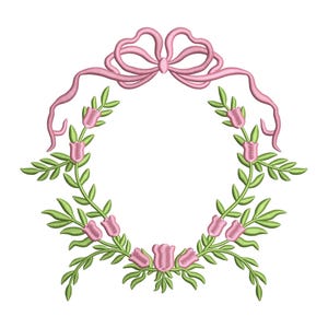 May include: A pink ribbon bow with a wreath of green leaves and pink flowers. The wreath is ideal for adding a touch of elegance to any project.