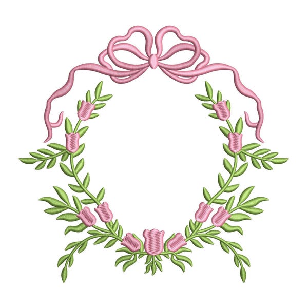 Bloemen blad boog frame borduurontwerp: bruiloft embleem machineborduurbestand babydeurhanger bannerbestand (PES DST JEF en meer)
