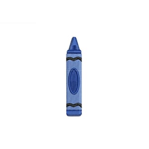 Può includere: Una toppa ricamata a forma di pastello blu con una punta, una forma ovale centrale e due linee orizzontali nere ondulate vicino alla parte superiore e inferiore. Il design è realizzato con un motivo a filo testurizzato di colore blu uniforme.