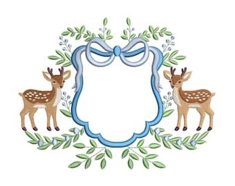 Deer Crest Embroidery Frame Designs: Baby Name Banner Embroidery Frame File Woodland Nursery Door Hanger PES DST JEF+ (Digital Download)