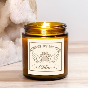 Pet Memorial Candle – Always By My Side – Personalized Dog or Cat Loss Gift – Amber Jar Soy Candle with Custom Name – Pet Remembrance Gift