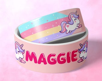 Personalized Unicorn Pet Bowl: Custom Pastel Rainbow Ceramic Dish