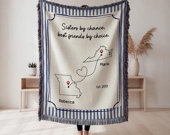 Long Distance Sister Gift, Personalized Sister Blanket, Custom State to State Sister, Moving Away Sister Gift, Soul Sister Woven Blanket