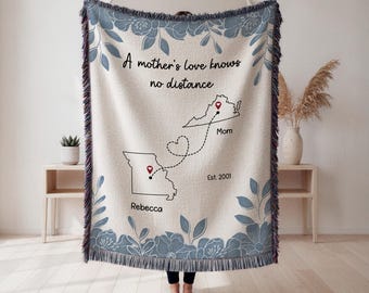 Mom Birthday Gift Long Distance, Personalized State Blanket, Custom Mother Daughter Blanket, Miss You Mom Gift from Daughter Son