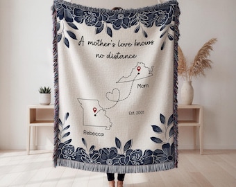 Custom State to State Blanket Gift for Mom Daughter, Long Distance Relationship Blanket, Personalized Moving Away Gift, Miss You Gift