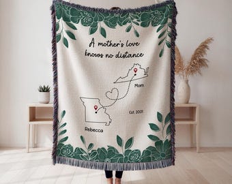 Custom State to State Blanket Gift for Mom Daughter, Long Distance Relationship Blanket, Personalized Moving Away Gift, Miss You Gift