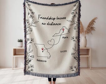 Manta de amistad a larga distancia, manta personalizada para mejores amigas que viajan de estado a estado, regalo personalizado para mejores amigas que están lejos, te extraño, mejor amiga.