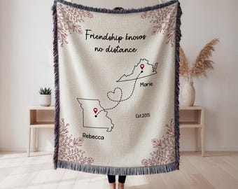 Long Distance BFF Gift, Personalized Best Friend Blanket, Custom State Friendship Blanket, Going Away Gift Best Friend, Miss You Woven