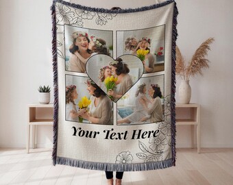Mothers Day Gift for Mom, Personalized Photo Blanket, Custom Picture Blanket Mom Gift from Daughter Son, Family Photo Collage Blanket Mama