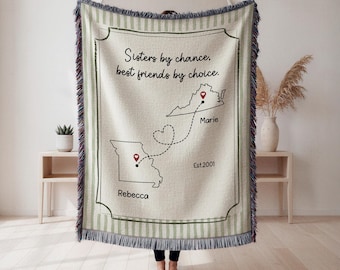 Going Away Gift for Sister, Long Distance Sister Blanket Personalized, Custom State Moving Gift, Miss You Sister Woven Blanket Keepsake
