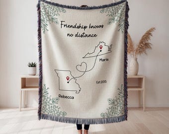 Custom State to State Friendship Gift for Besties, Going Away Gift Best Friend, Soul Sister Blanket Gift, Miss You Woven, Moving Away Gift