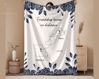 Manta personalizada para mejores amigos a distancia, regalo de amistad personalizado de estado a estado, regalo de amistad con flores silvestres, manta floral para mejores amigos