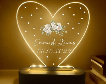 Personalized Heart Night Light, Valentine's Day gift, Custom Wedding Gift, Gift for Couples, Gift For Bride, Wedding Gift For Her