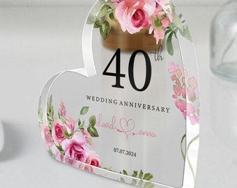 Personalized 40th Anniversary Gift, Ruby Anniversary Keepsake Gift, 40th Anniversary Acrylic Heart Plaque, 40th Ruby Gift for Parents