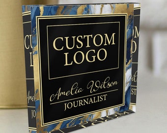 Personalized Business Company Logo Desk Display Printed Acrylic Glass Block Office Decor Trade Show