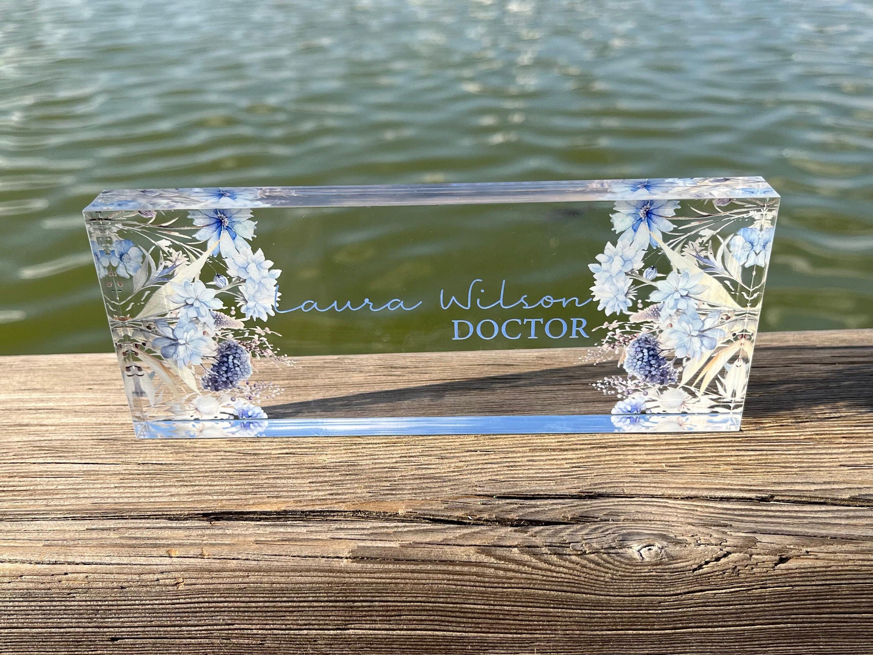Flower Office Sign, Personalized Sign Plaque, Executive Acrylic Name ...