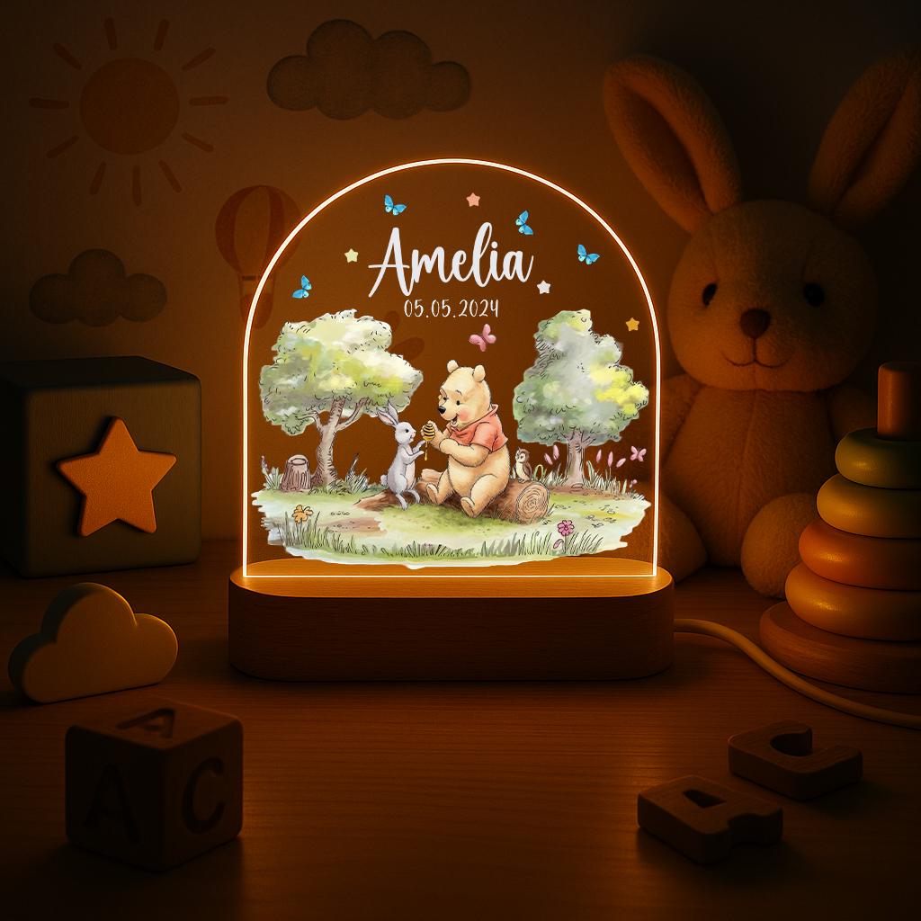Personalized Winnie the Pooh Night Light for Kids – Custom Name