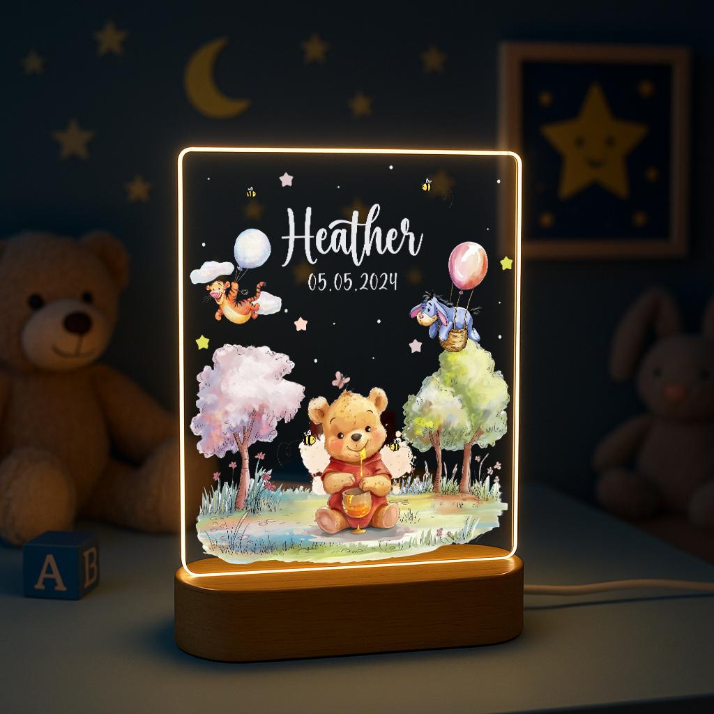 Personalized Winnie the Pooh Night Light for Kids – Custom Name