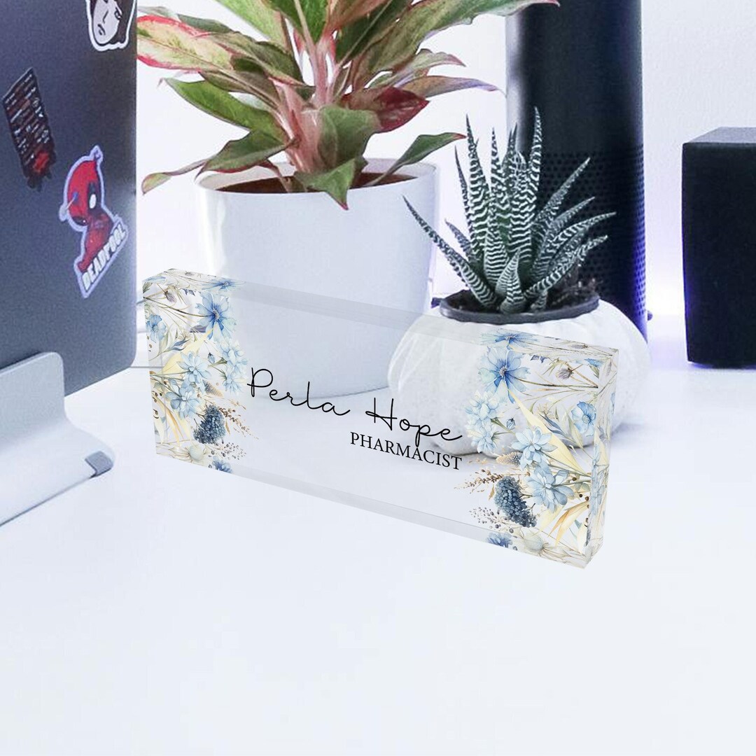 Flower Office Sign, Personalized Sign Plaque, Executive Acrylic Name ...