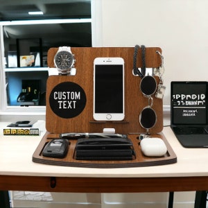 Father's Day Gift Personalized Docking Station Wooden Desk Organizer For Men Engraved Phone Stand Phone Docking Station Charging Station