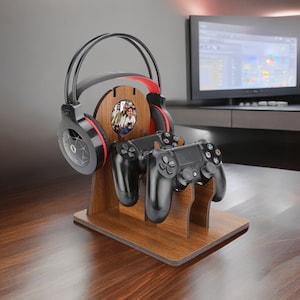 Personalized Headphone Holder Game Stand Wooden Controller Holder Gaming Headset Stand Gifts For Him Mens Gift Gamer Gift Father&#39;s Day Gift