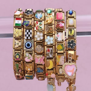 Breloques pour bracelet italien, bracelet à breloques italien doré, bracelet à breloques italien personnalisé, breloques pour bracelets italiens, cadeaux bijoux pour elle