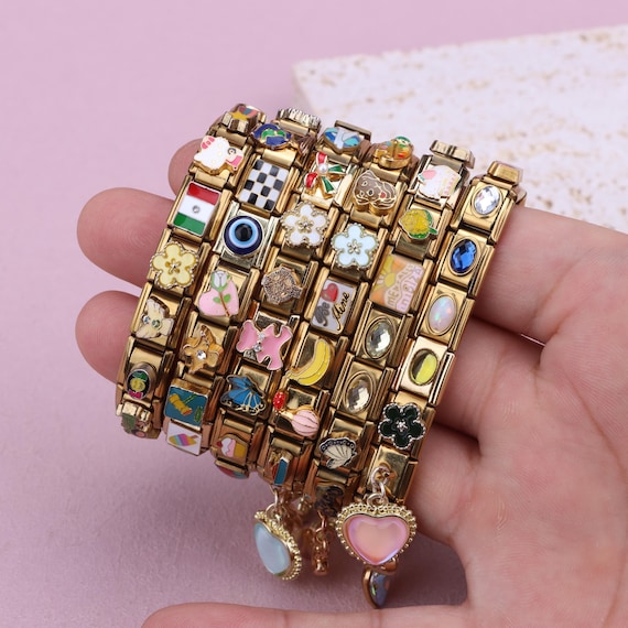 Personalized Italian Charm Bracelet: Custom Y2K Gold Italy Charms 