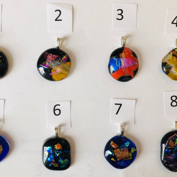 Fused Dichroic Glass Pendants with Sterling Silver Bail