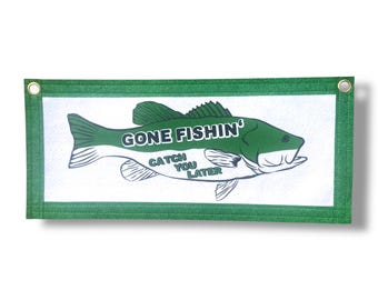 Gone Fishing Felt Banner – Rustic Cabin, Lake House, Boathouse, Fishing Lodge Wall Decor