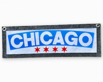 Handmade Chicago Flag Banner / Felt Wall Decor / Chicago Gift / Windy City Home Decor / Chicago Stars