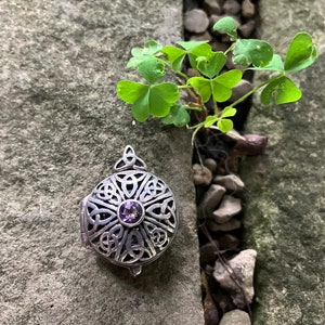 Sterling Silver Celtic Knot Locket with Amethyst