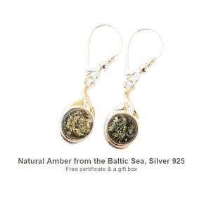 Green Amber Dangle Earrings, Sterling Silver Baltic Amber Jewelry, Natural Gemstone Gift for Her