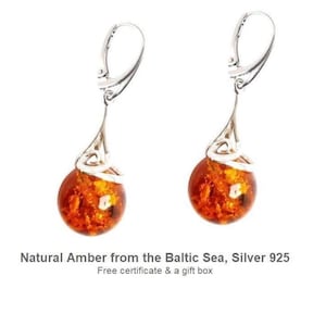 Amber Earrings Dangle | Polish Baltic Amber Ball | Sterling Silver 925 | Handmade Drop Earrings | Gift for Her Jewelry